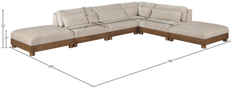 Kira 160" Taupe Chenille Fabric Upholstered Sectional, 6-Piece