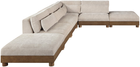 Kira 160" Taupe Chenille Fabric Upholstered Sectional, 6-Piece