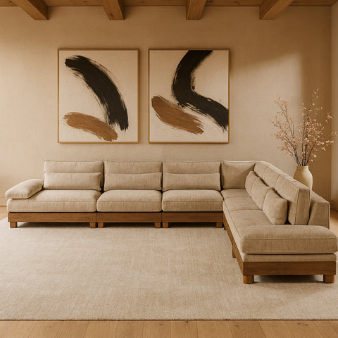 Kira 167.75" Taupe Chenille Fabric Upholstered Sectional, 7-Piece