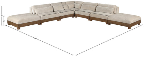 Kira 160" Taupe Chenille Fabric Upholstered Sectional, 7-Piece