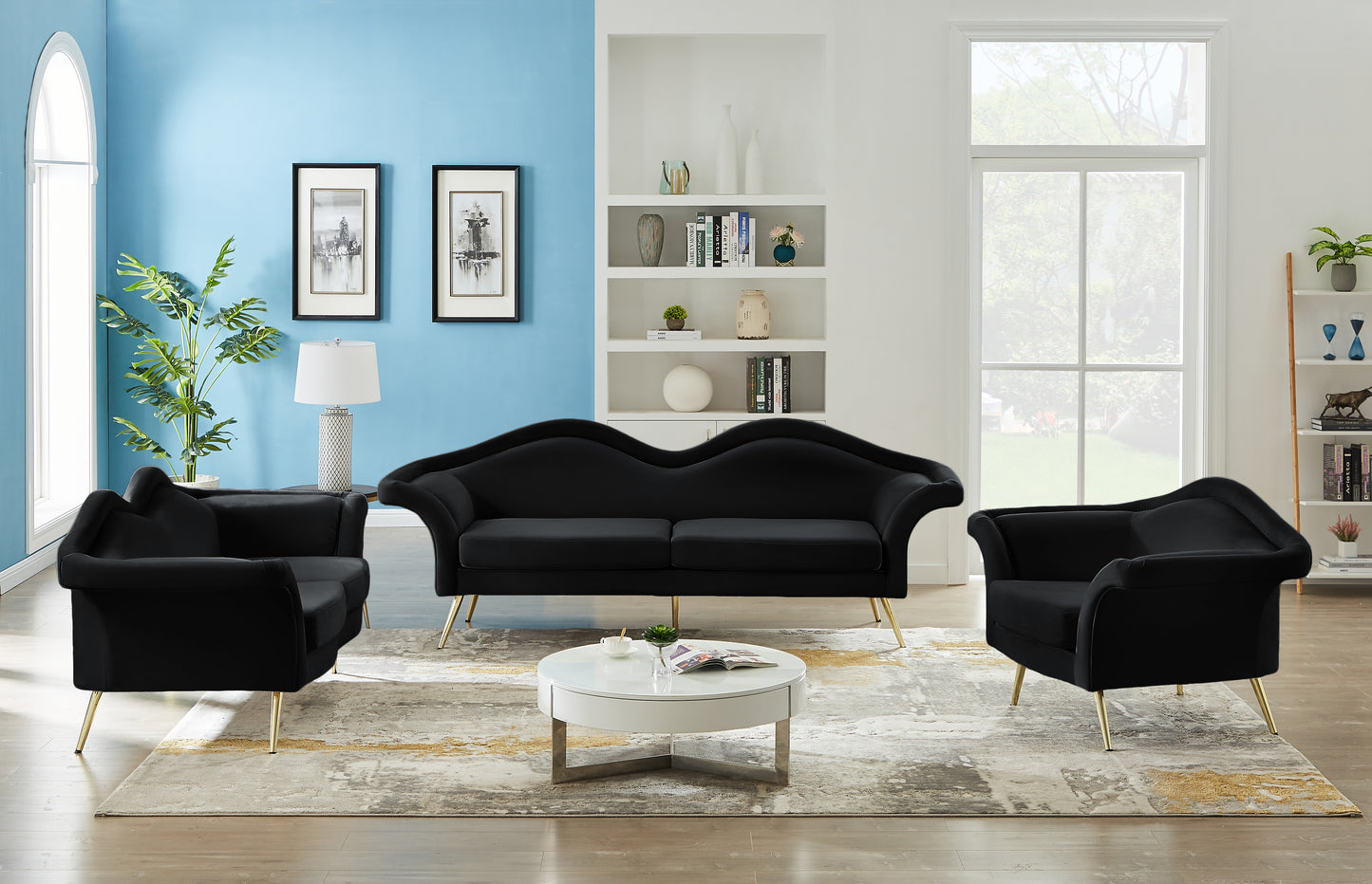 plush black velvet loveseat l