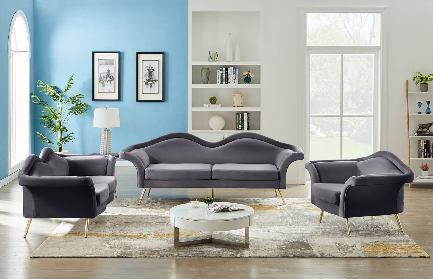 plush grey velvet loveseat l