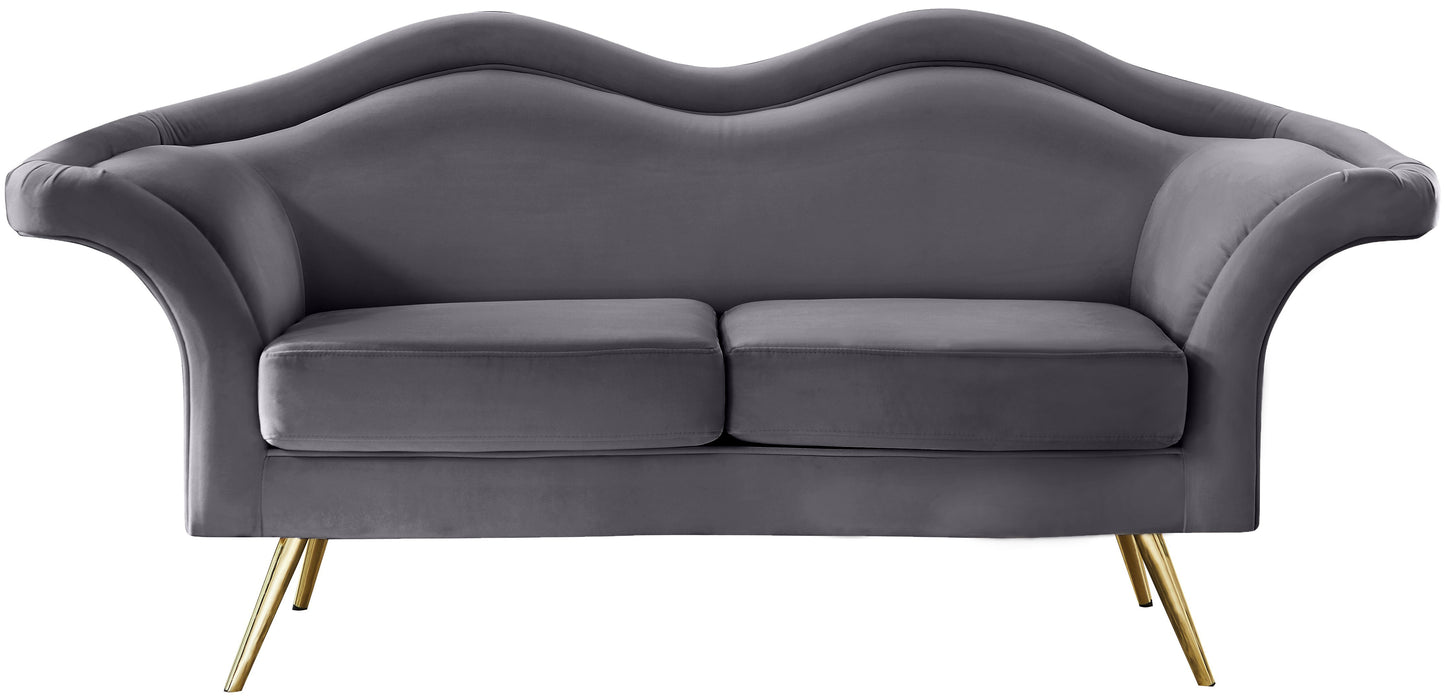 plush grey velvet loveseat l