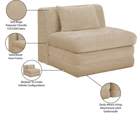 Willow Beige Chenille Fabric Upholstered Armless Chair, 1 Piece