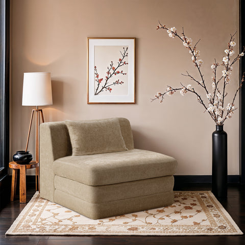 Willow Beige Chenille Fabric Upholstered Armless Chair, 1 Piece