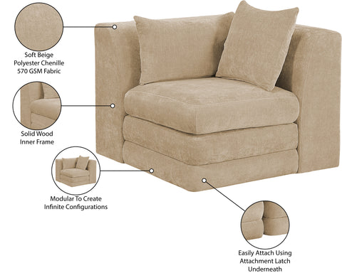 Willow Beige Chenille Fabric Upholstered Corner Chair, 1 Piece