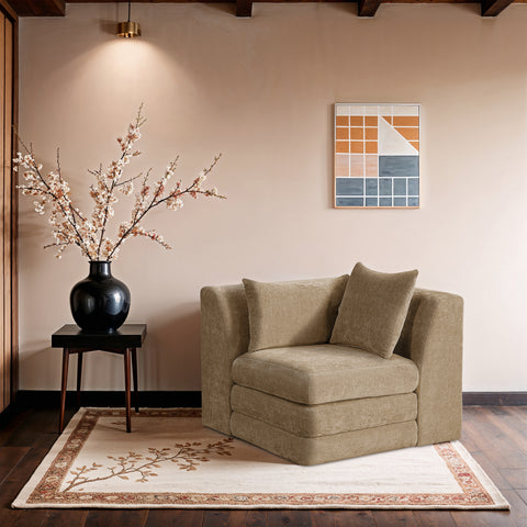Willow Beige Chenille Fabric Upholstered Corner Chair, 1 Piece