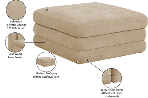 Willow Beige Chenille Fabric Upholstered Ottoman, 1 Piece