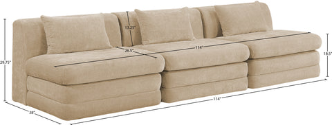 Willow 114" Beige Chenille Fabric Upholstered Sofa, 3-Piece