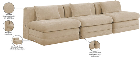 Willow 114" Beige Chenille Fabric Upholstered Sofa, 3-Piece