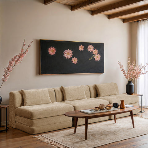 Willow 114" Beige Chenille Fabric Upholstered Sofa, 3-Piece