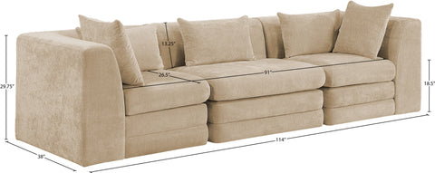 Willow 114" Beige Chenille Fabric Upholstered Sofa, 3-Piece (Style 2)