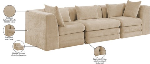 Willow 114" Beige Chenille Fabric Upholstered Sofa, 3-Piece (Style 2)