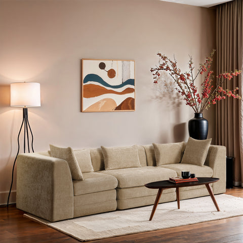 Willow 114" Beige Chenille Fabric Upholstered Sofa, 3-Piece (Style 2)