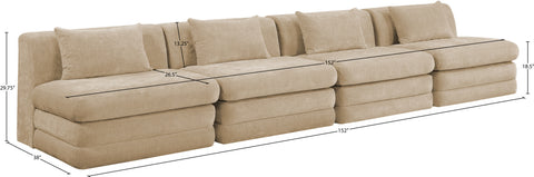 Willow 152" Beige Chenille Fabric Upholstered Sofa, 4-Piece