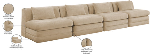 Willow 152" Beige Chenille Fabric Upholstered Sofa, 4-Piece