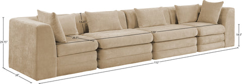 Willow 152" Beige Chenille Fabric Upholstered Sofa, 4-Piece (Style 2)