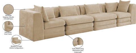 Willow 152" Beige Chenille Fabric Upholstered Sofa, 4-Piece (Style 2)