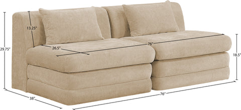 Willow 76" Beige Chenille Fabric Upholstered Sofa, 2-Piece