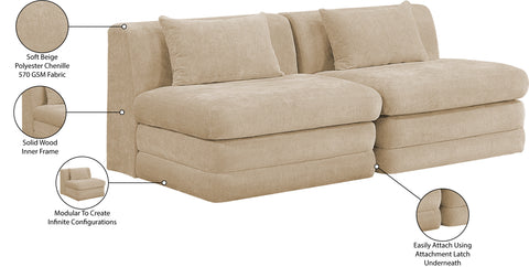 Willow 76" Beige Chenille Fabric Upholstered Sofa, 2-Piece