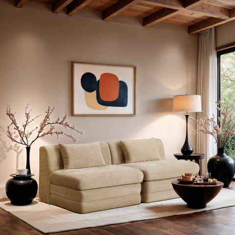 Willow 76" Beige Chenille Fabric Upholstered Sofa, 2-Piece
