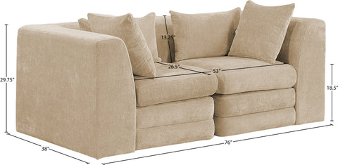 Willow 76" Beige Chenille Fabric Upholstered Sofa, 2-Piece (Style 2)