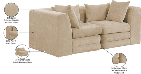 Willow 76" Beige Chenille Fabric Upholstered Sofa, 2-Piece (Style 2)