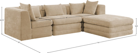 Willow 114" Beige Chenille Fabric Upholstered 4Pc. Sectional, 4-Piece