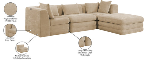 Willow 114" Beige Chenille Fabric Upholstered 4Pc. Sectional, 4-Piece
