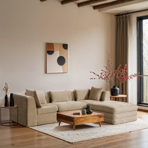 Willow 114" Beige Chenille Fabric Upholstered 4Pc. Sectional, 4-Piece