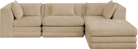 Willow 114" Beige Chenille Fabric Upholstered 4Pc. Sectional, 4-Piece