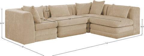 Willow 114" Beige Chenille Fabric Upholstered 4Pc. Sectional, 4-Piece (Style 2)
