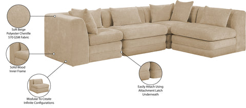 Willow 114" Beige Chenille Fabric Upholstered 4Pc. Sectional, 4-Piece (Style 2)