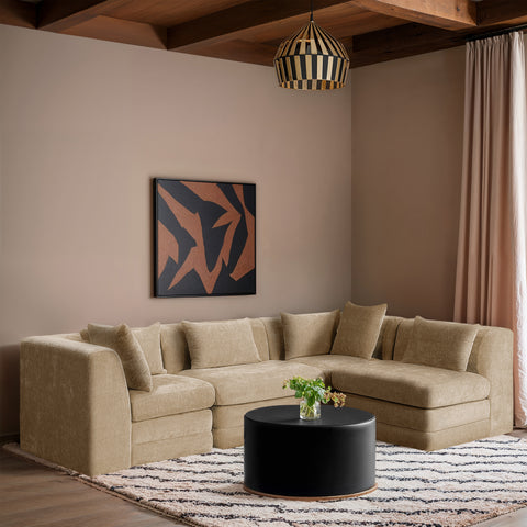 Willow 114" Beige Chenille Fabric Upholstered 4Pc. Sectional, 4-Piece (Style 2)