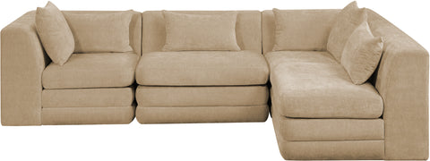 Willow 114" Beige Chenille Fabric Upholstered 4Pc. Sectional, 4-Piece (Style 2)