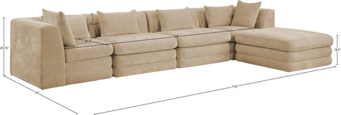 Willow 152" Beige Chenille Fabric Upholstered 5Pc. Sectional, 5-Piece