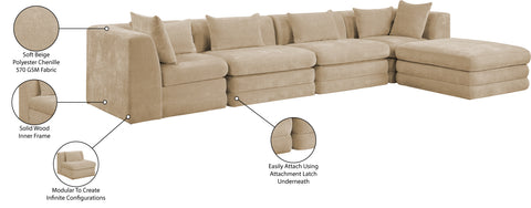 Willow 152" Beige Chenille Fabric Upholstered 5Pc. Sectional, 5-Piece