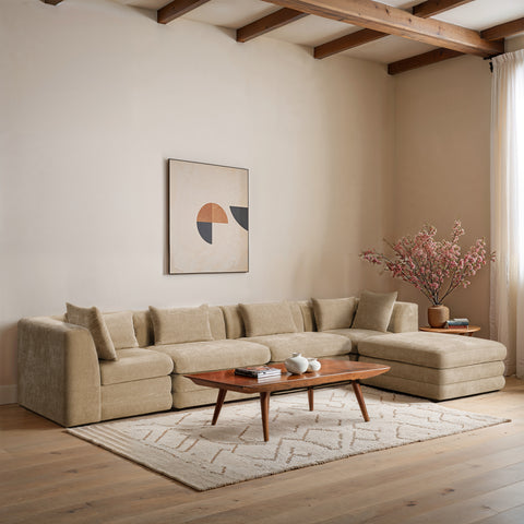 Willow 152" Beige Chenille Fabric Upholstered 5Pc. Sectional, 5-Piece