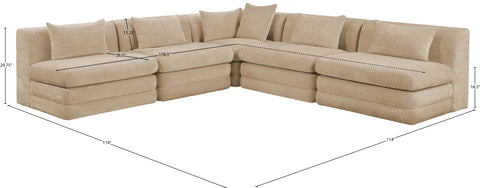 Willow 114" Beige Chenille Fabric Upholstered 5Pc. Sectional, 5-Piece