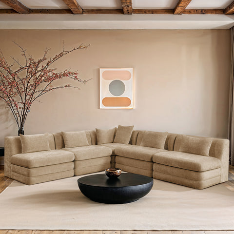 Willow 114" Beige Chenille Fabric Upholstered 5Pc. Sectional, 5-Piece
