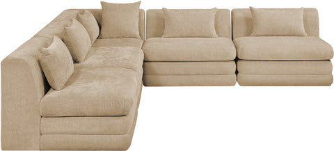 Willow 114" Beige Chenille Fabric Upholstered 5Pc. Sectional, 5-Piece