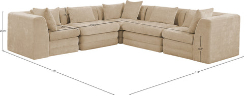 Willow 114" Beige Chenille Fabric Upholstered 5Pc. Sectional, 5-Piece (Style 2)