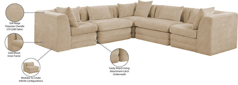 Willow 114" Beige Chenille Fabric Upholstered 5Pc. Sectional, 5-Piece (Style 2)