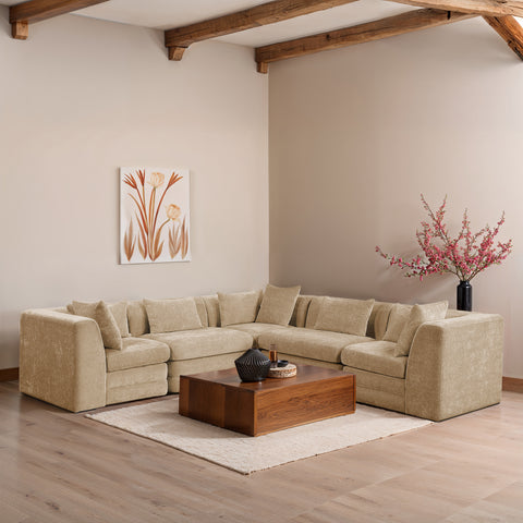Willow 114" Beige Chenille Fabric Upholstered 5Pc. Sectional, 5-Piece (Style 2)