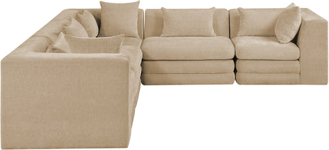 Willow 114" Beige Chenille Fabric Upholstered 5Pc. Sectional, 5-Piece (Style 2)
