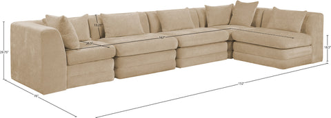 Willow 152" Beige Chenille Fabric Upholstered 5Pc. Sectional, 5-Piece (Style 2)