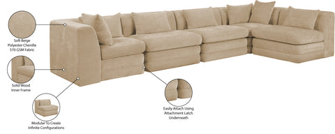 Willow 152" Beige Chenille Fabric Upholstered 5Pc. Sectional, 5-Piece (Style 2)