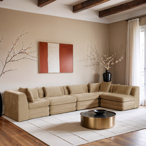 Willow 152" Beige Chenille Fabric Upholstered 5Pc. Sectional, 5-Piece (Style 2)