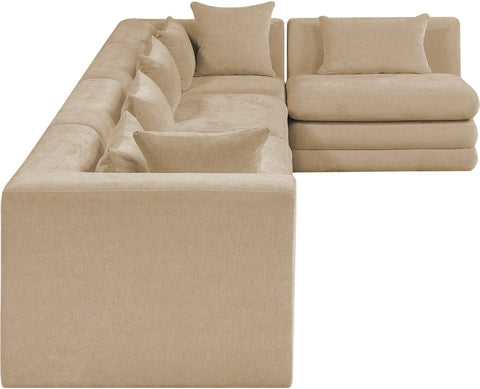 Willow 152" Beige Chenille Fabric Upholstered 5Pc. Sectional, 5-Piece (Style 2)