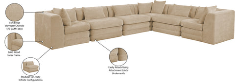 Willow 152" Beige Chenille Fabric Upholstered 6Pc. Sectional, 6-Piece